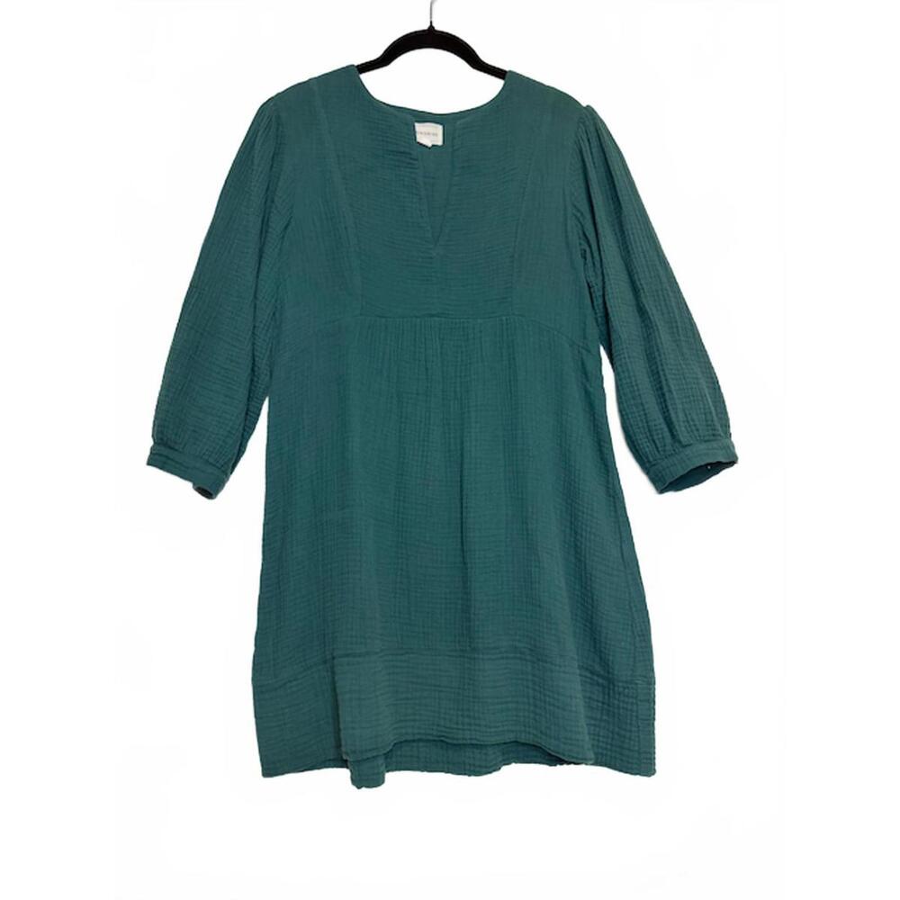 Honorine Short Giselle Double Gauze Mini Dress Teal Green 3/4 Sleeve Size XS